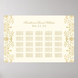 Affiche Plan de table à motif or et ivoire antique