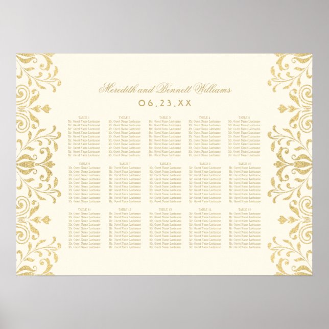 Affiche Plan de table à motif or et ivoire antique (Devant)