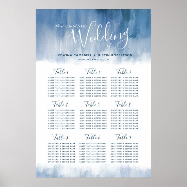 Affiche Plan de table abstrait gris bleu de mariage (Devant)