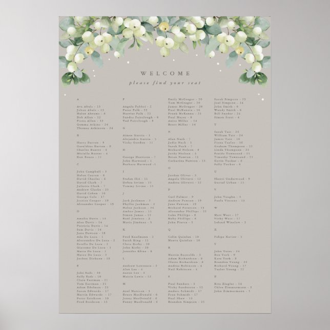 Affiche Plan de table alphabétique 20x28" pour 150 personn (Devant)