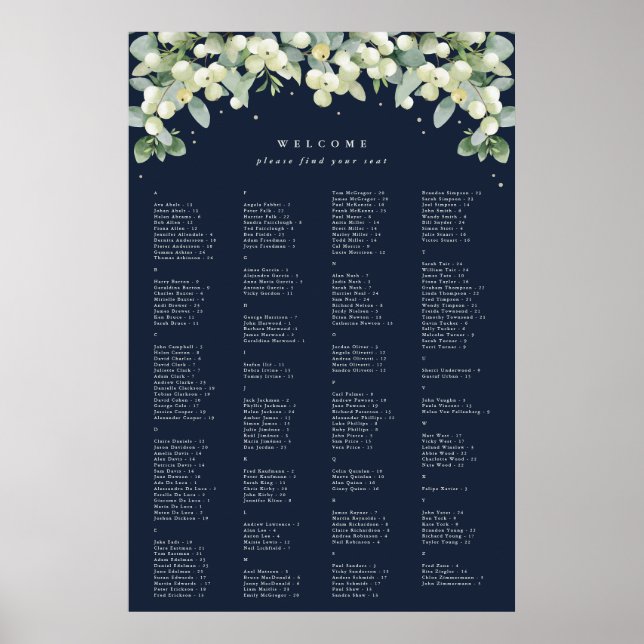 Affiche Plan de table alphabétique 24x36" pour 200 personn (Devant)