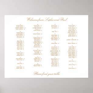 Affiche Plan de table alphabétique Beige Doré Blanc