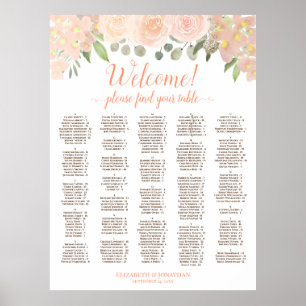 Affiche Plan de table alphabétique Bohème Corail pêche Flo