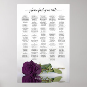 Affiche Plan de table alphabétique chic Rose Violet Prune