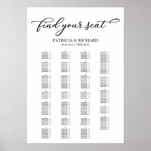 Affiche Plan de table alphabétique Chic Script Noir