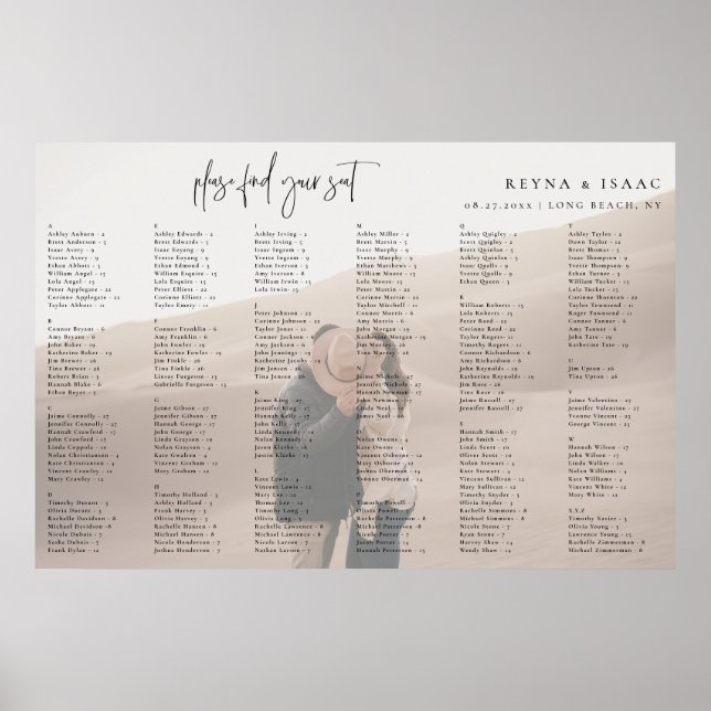 Affiche Plan de table alphabétique de mariage Photo (Devant)