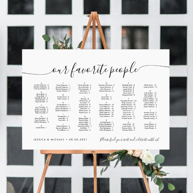 Affiche Plan de table alphabétique de nos personnes préfér (Créateur téléchargé)