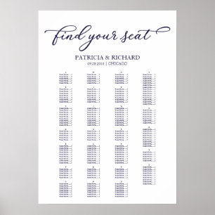 Affiche Plan de table alphabétique Écriture Navy Blue