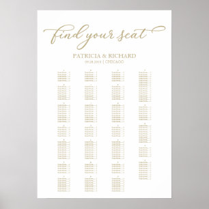 Affiche Plan de table alphabétique élégant en écriture dor