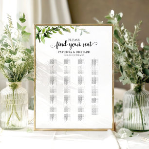 Affiche Plan de table alphabétique Elégant feuillage