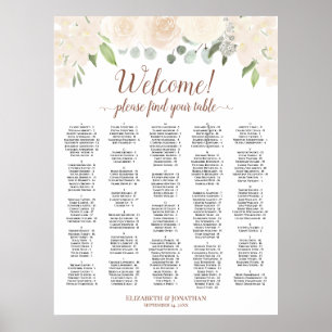 Affiche Plan de table alphabétique floral pêche Champagne