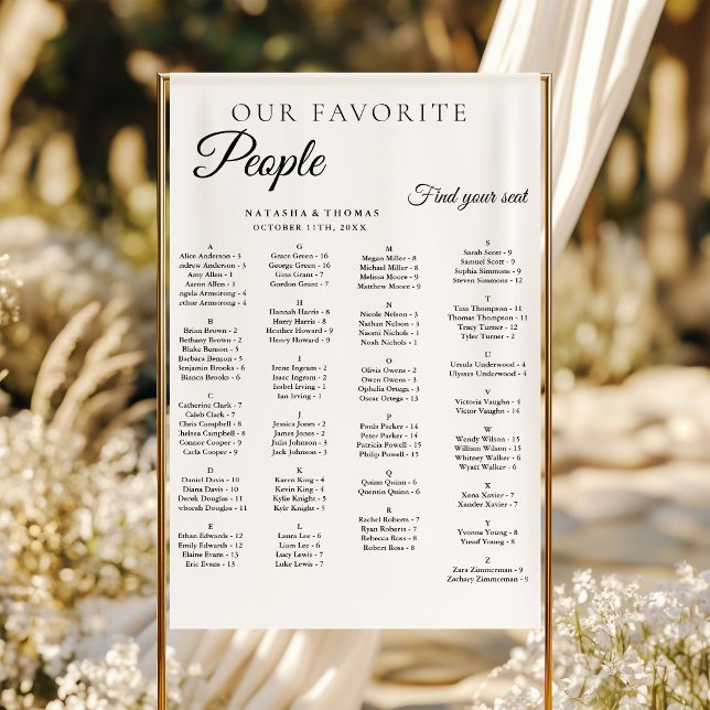 Affiche Plan de table alphabétique pour mariage minimalist (Créateur téléchargé)