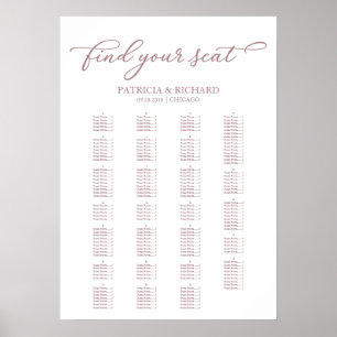 Affiche Plan de table alphabétique Rose Gold Script