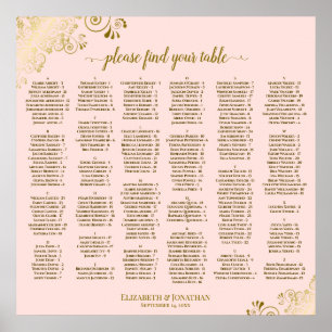 Affiche Plan de table alphabétique Rose Pâle avec Broderie