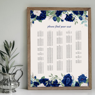 Affiche Plan de table alphabétique Roses Bleu Royal