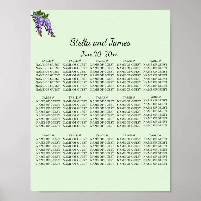 Affiche Plan de table aquarelle Wisteria violet (Devant)