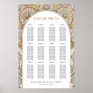 Affiche Plan de table Art Nouveau mariage vintage