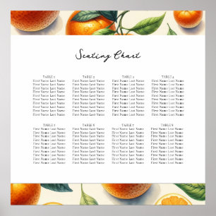 Affiche Plan de table aux feuilles d'orange aquarelle citr