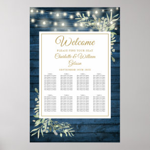 Affiche Plan de table avec guirlandes lumineuses bleues et