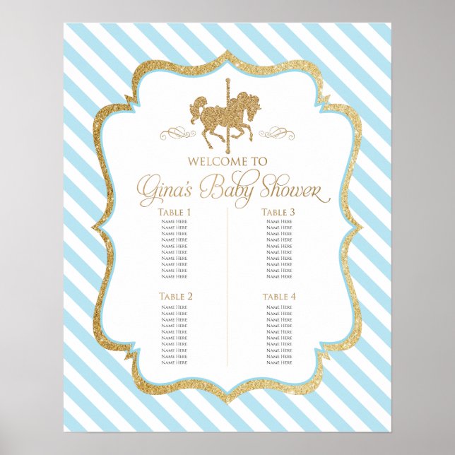 Affiche Plan de table Baby Shower thème carrousel pour gar (Devant)