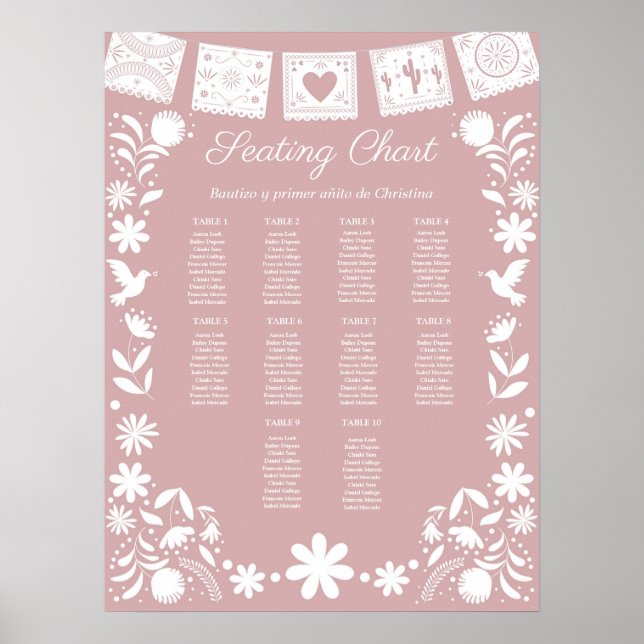 Affiche Plan de table BAUTIZO Rose Cielito Lindo (Devant)