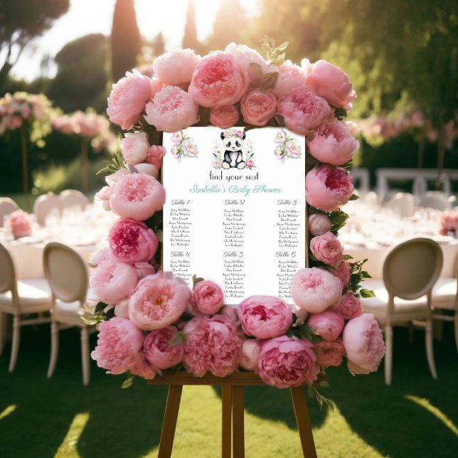 Affiche Plan de table Bébé Panda Pivoines Jungle (Baby Panda Seating Chart to enhance your celebration and simplify seat finding for your guests!)