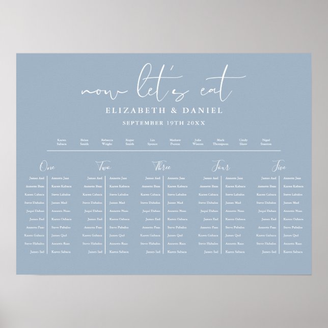 Affiche Plan de table bleu poussiéreux pour mariage avec d (Devant)