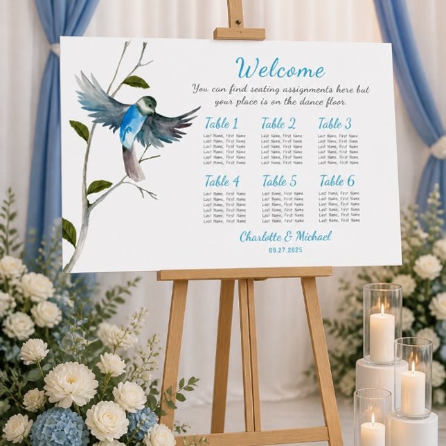 Affiche Plan de table Blue Bird of Happiness 36"x24" (Créateur téléchargé)