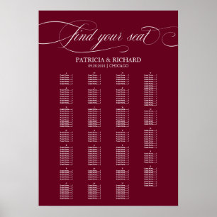 Affiche Plan de table Bourgogne Marsala alphabétique