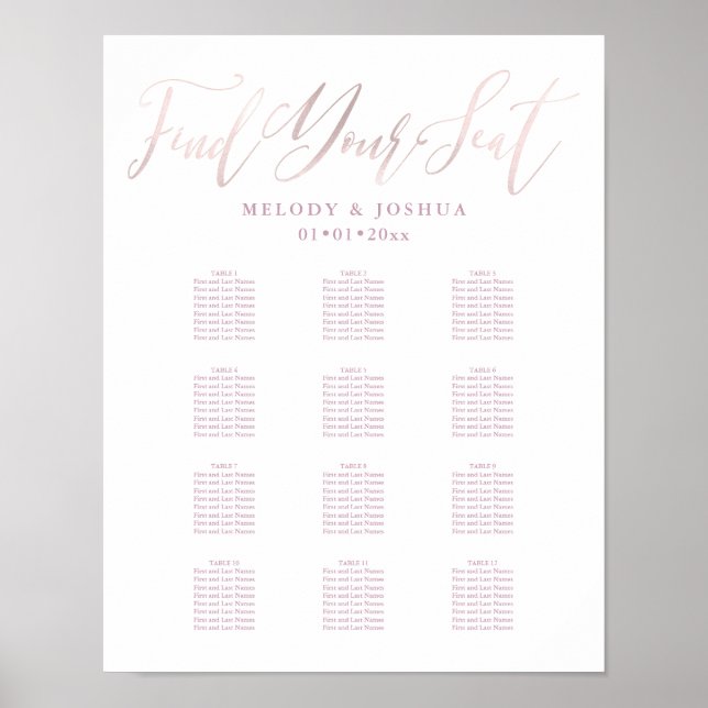 Affiche Plan de table calligraphié rose blush PixDezines (Devant)