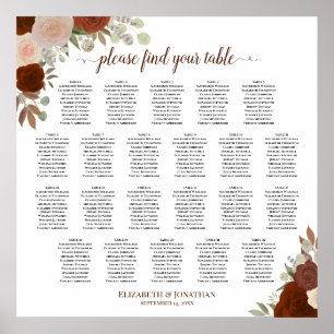 Affiche Plan de table chic floral automnal pour mariage à