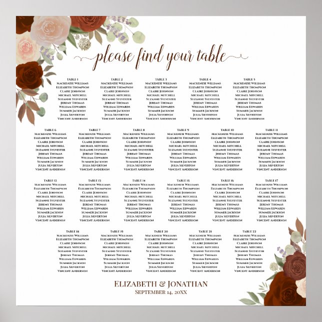 Affiche Plan de table chic floral automnal pour mariage à  (Devant)