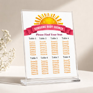 Affiche Plan de table Coucher de Soleil Jaune pour Baby Sh