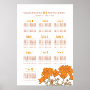 Affiche Plan de table d'art de fleur de chrysanthème orang