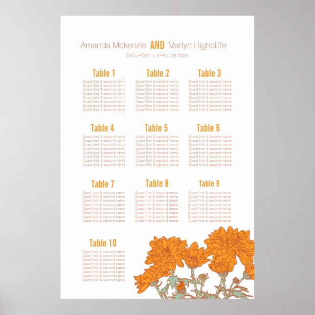 Affiche Plan de table d'art de fleur de chrysanthème orang (Devant)