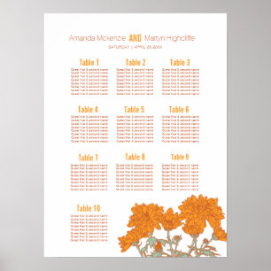 Affiche Plan de table d'art de fleur de chrysanthème orang