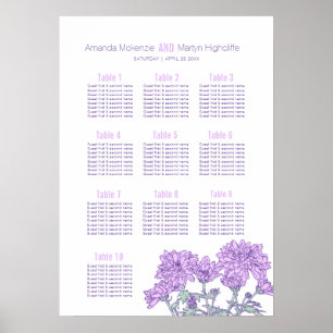Affiche Plan de table d'art de fleur de chrysanthème viole
