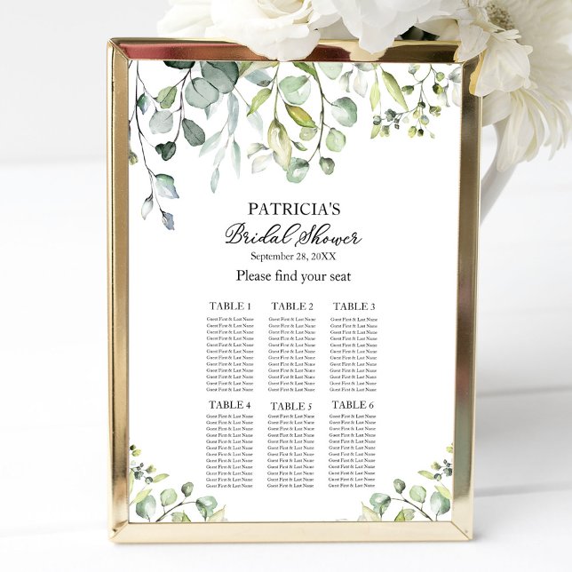 Affiche Plan de table de Baby Shower avec Eucalyptus et ve (Créateur téléchargé)