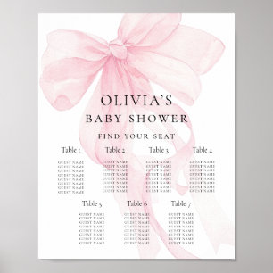 Affiche Plan de table de Baby Shower avec un nœud rose imp