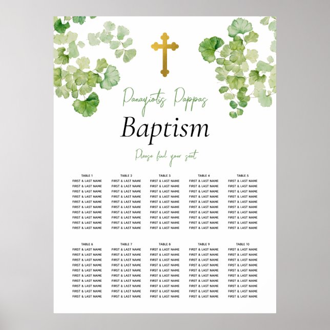 Affiche Plan de table de baptême de verdure (Devant)