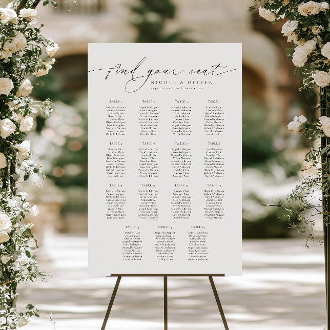Affiche Plan de table de bienvenue 15 Tables Écriture mode (Modern Script 15 Tables Welcome Seating Chart, Seating Plan)