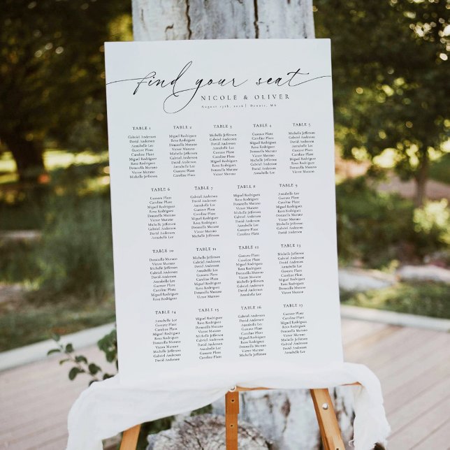 Affiche Plan de table de bienvenue 17 Tables Écriture mode (Welcome Seating Chart 17 Tables Modern Script, Wedding Seating Plan)