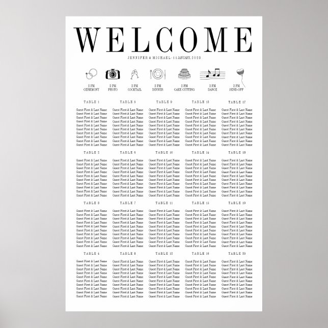 Affiche Plan de table de bienvenue 20 vingt numéro de tabl (Devant)