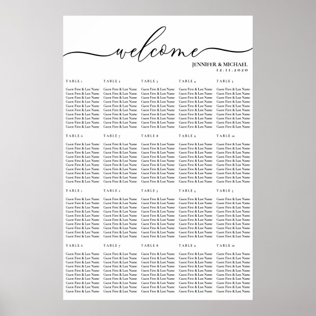 Affiche Plan de table de bienvenue 20 vingt numéro de tabl (Devant)