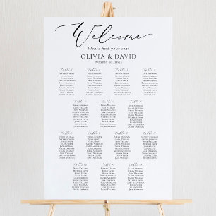 Affiche Plan de table de bienvenue élégant pour 14 tables