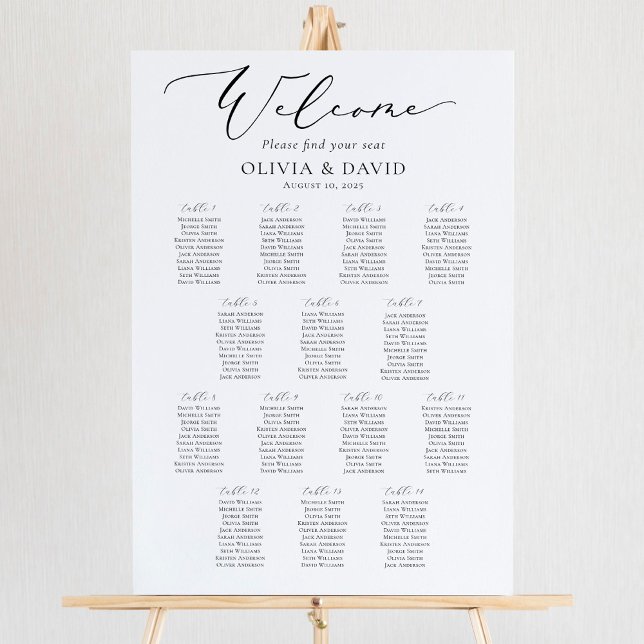 Affiche Plan de table de bienvenue élégant pour 14 tables (Créateur téléchargé)