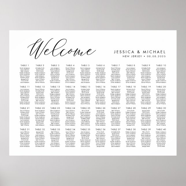 Affiche Plan de table de bienvenue pour 40 tables (Devant)