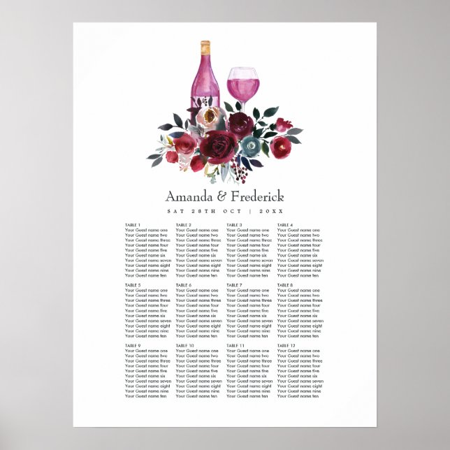 Affiche Plan de table de dégustation de vin bordeaux et ma (Devant)