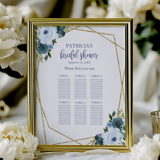 Affiche Plan de table de la douche de mariée Fleurs dorées (Créateur téléchargé)