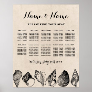 Affiche Plan de table de mariage 10 Coquilles de mer Plan 